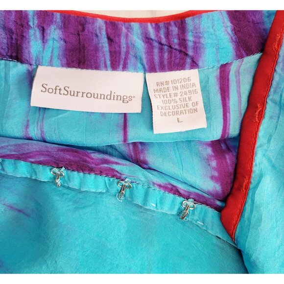 Soft Surroundings Tie-Dye Silk Tunic Size L Blue Purple Boho Beach Coverup - Picture 10 of 11